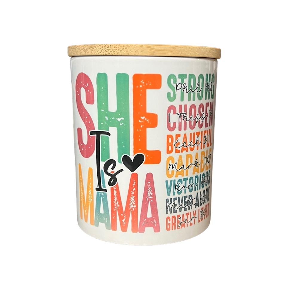 She is Mama inspirational soy wax candle