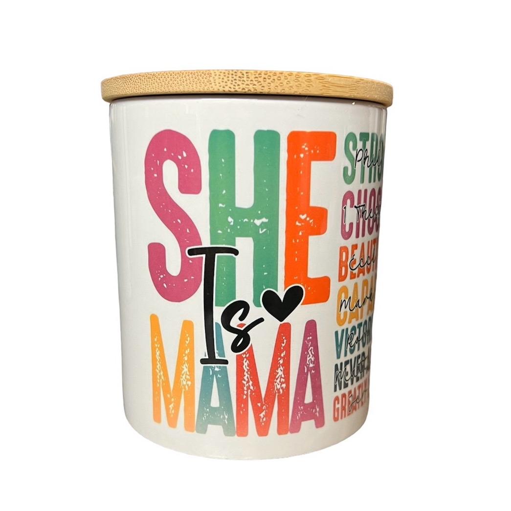 She is Mama inspirational soy wax candle